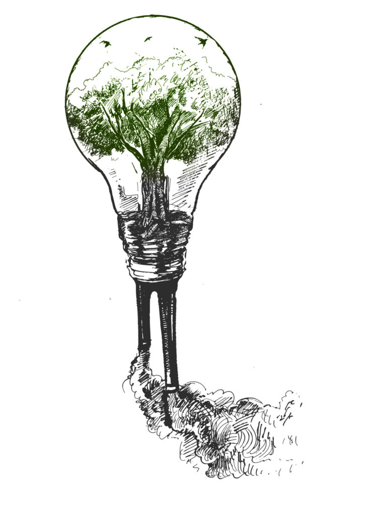 Energy saving concept, Green city and recycle logo with light bu